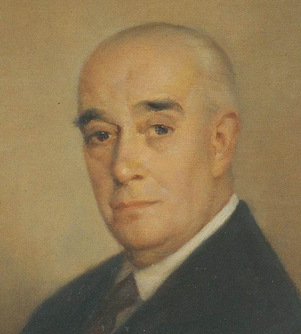 Detalle del retrato de Francisco Javier Sánchez Cantón por Luis Mosquera Gómez (1956-1971). Nº. Inv.: 391. © Real Academia de la Historia