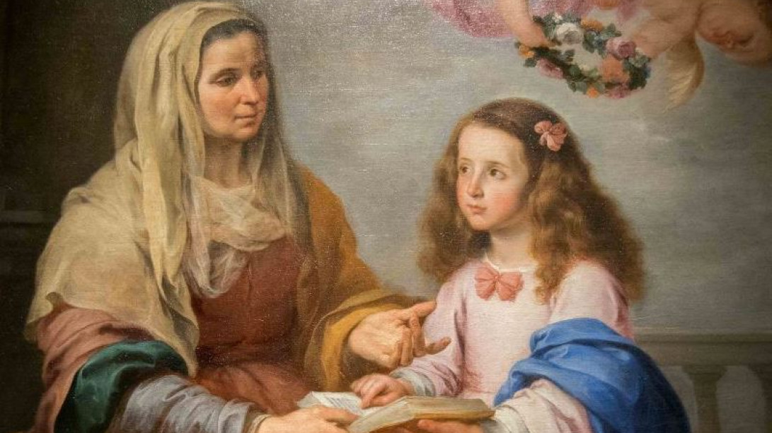 «Santa Ana enseñando a leer a la Virgen». Detalle. Bartolomé Esteban Murillo. Museo del Prado. Hacia 1655. 