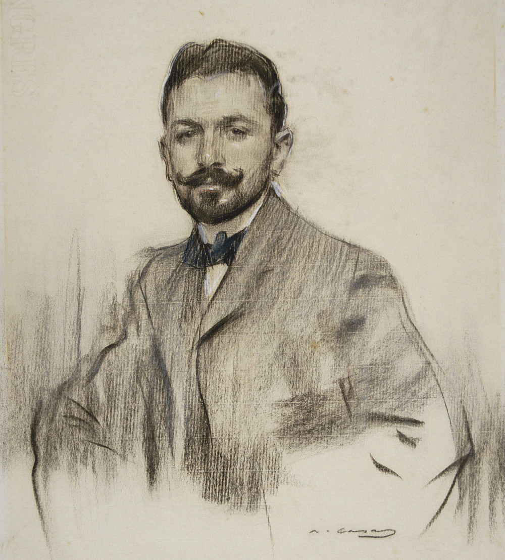 Retrato de Serafín Álvarez Quintero por Ramón Casas, 1904. © © Museu Nacional d'Art de Catalunya