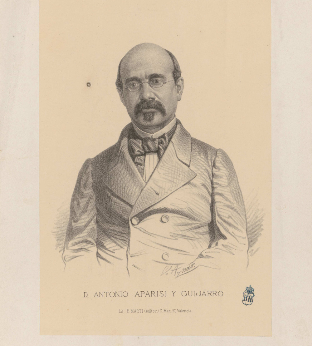 Retrato de Antonio Aparisi y Guijarro por Vicente Aznar. Litografía P. Martí (Valencia, ¿1870?). © Biblioteca Nacional de España