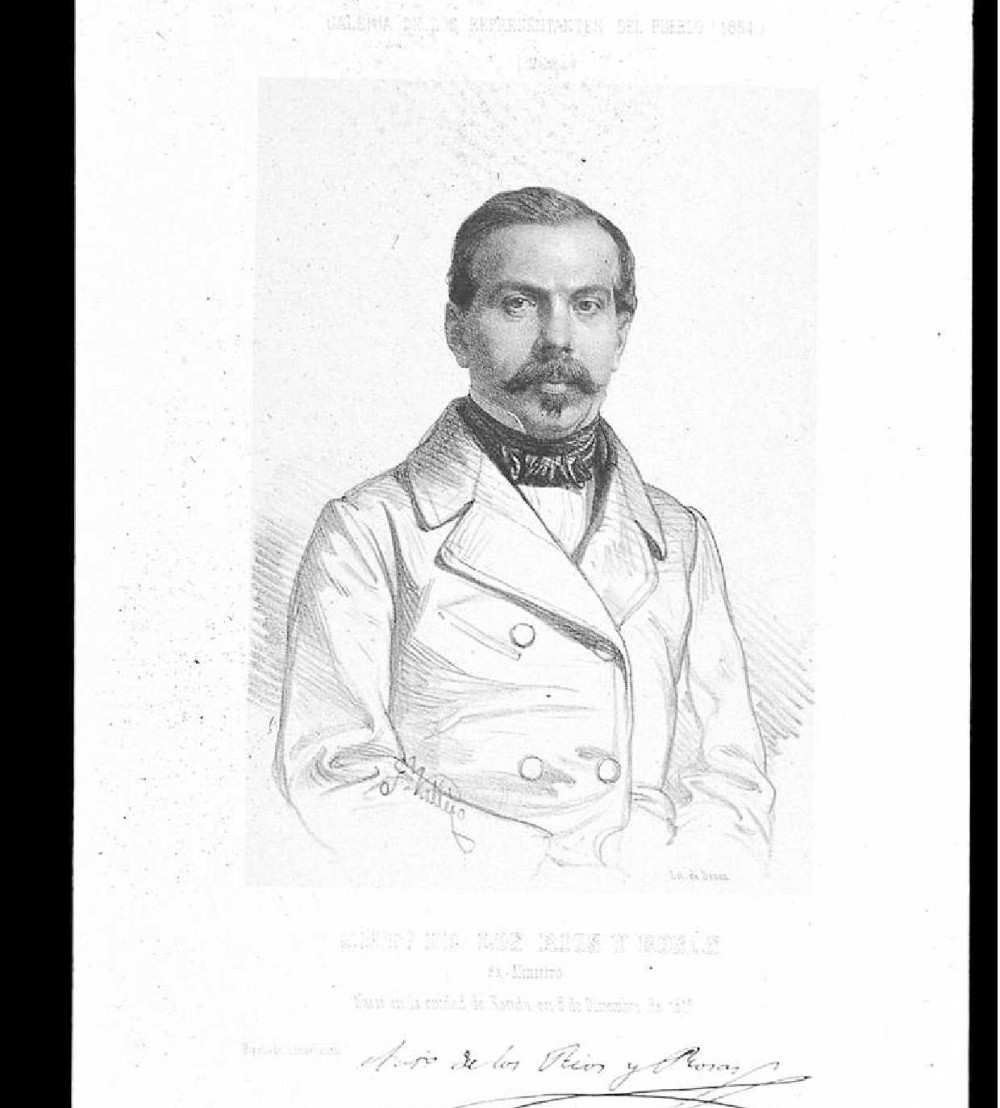 Retrato de Antonio de los Ríos Rosas por José Vallejo. Litografía de J. Donon (Madrid, 1855). © Biblioteca Nacional de España