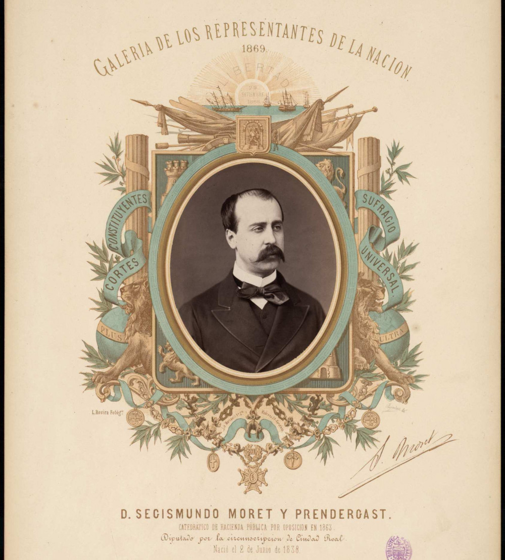 Retrato de Segismundo Moret y Prendergast por L. Rovira. Litografía Mercantíl (Barcelona, 1869). © Biblioteca Nacional de España