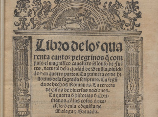 Libro delos quarenta cantos pelegrinos q[ue] compuso... Alonso de Fue[n]tes...| : diuididos en quatr