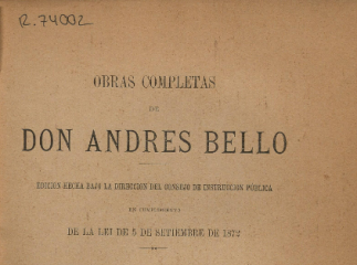 Obras completas de don Andrés Bello /| Vol. I. Filosofía del entendimiento (publicado en 1881) -- Vo