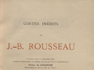Contes inédits de J.-B. Rousseau| : publiés pour la première fois d'après un manuscrit du temps, pro