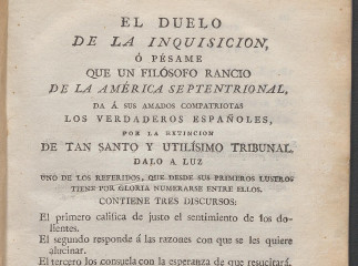 El duelo de la Inquisición ó Pésame que un filósofo rancio de la América Septentrional da á sus amad