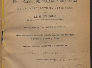 Ensayo de un diccionario de vocablos indígenas de uso frecuente en Venezuela /| Reprod. digital.