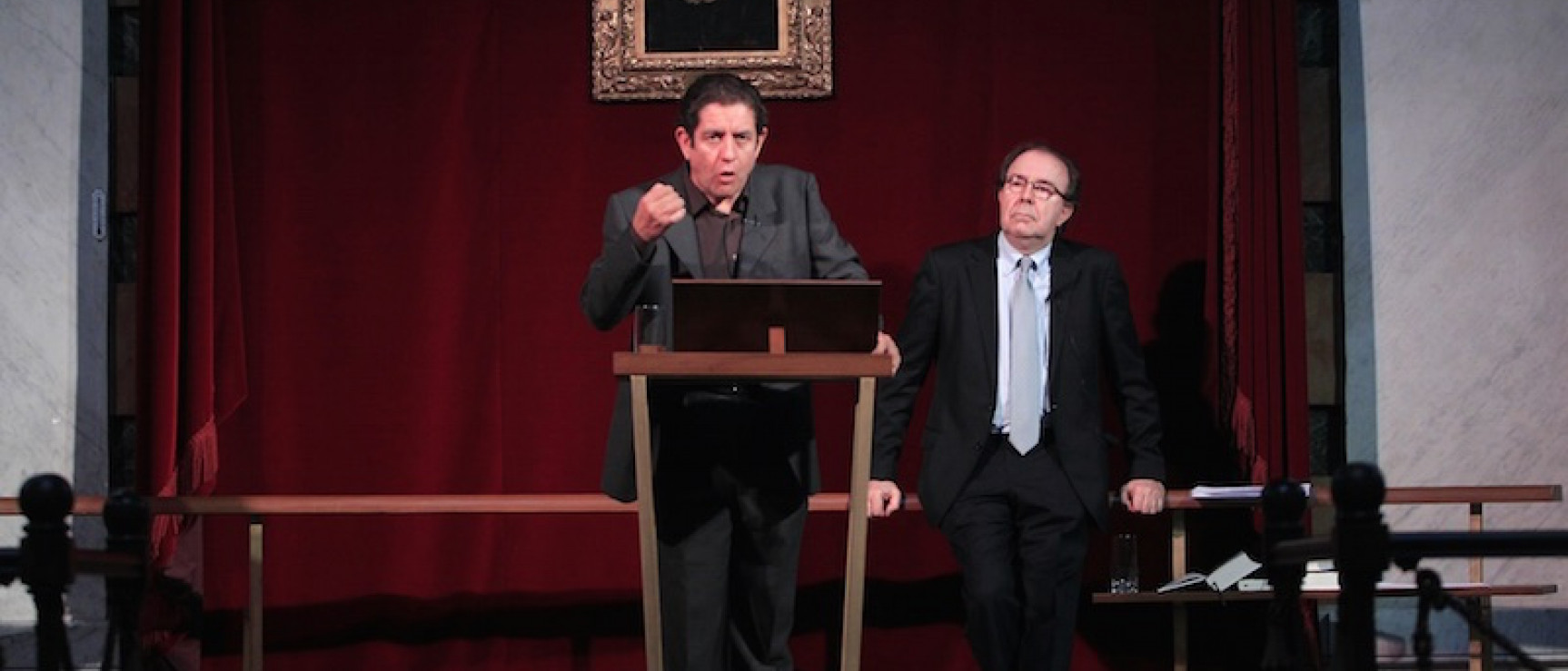 Pedro Casablanc y Pedro Ávarez de Miranda durante la representación. Foto: Marta Jara.