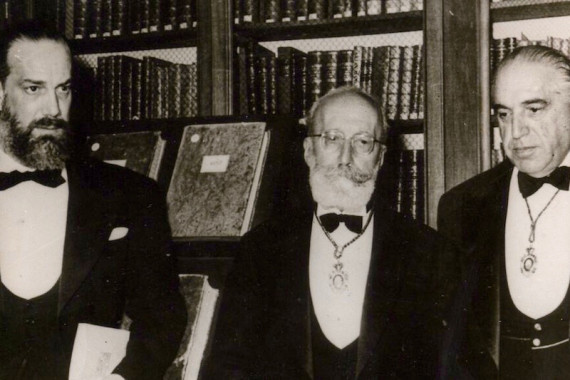 Camilo José Cela, Ramón Menéndez Pidal y Gregorio Marañón en 1957.