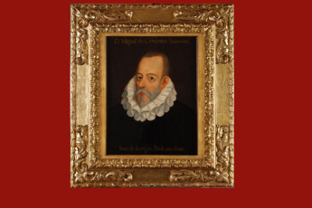 Retrato apócrifo de Cervantes, atribuido erróneamente a Juan de Jáuregui, que preside el salón de actos de la RAE.