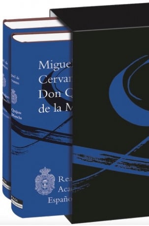 Estuche con los dos volúmenes de la edición de «Don Quijote de la Mancha» en la Biblioteca Clásica.