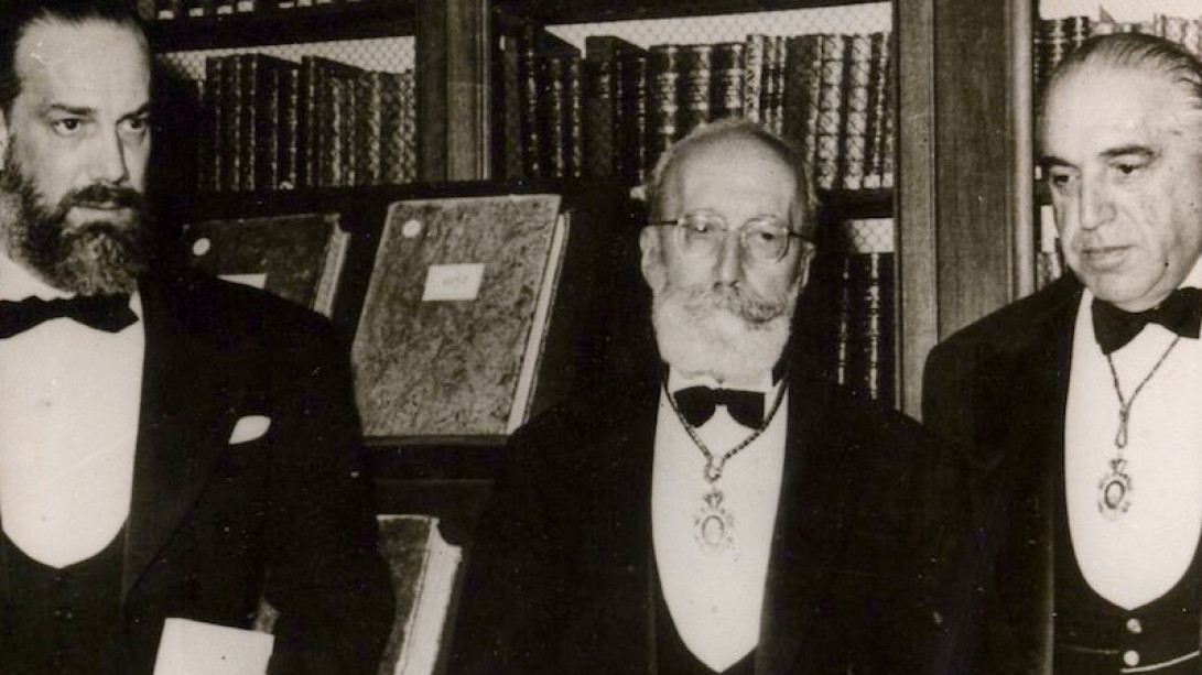 Camilo José Cela, Ramón Menéndez Pidal y Gregorio Marañón en 1957.