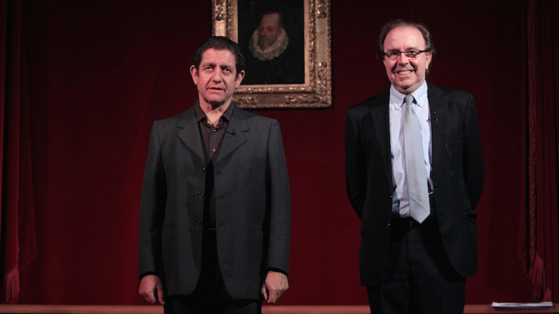 Pedro Álvarez de Miranda y Pedro Casablanc tras el final de la obra. Foto: Marta Jara.