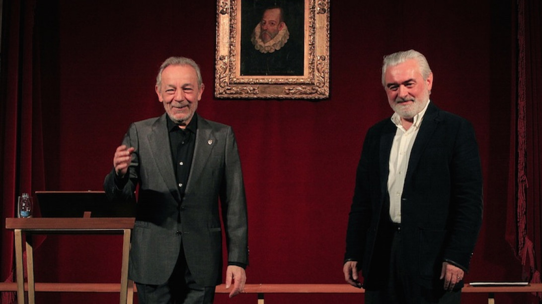 José Luis Gómez y Darío Villanueva tras la representación. Foto: Marta Jara.