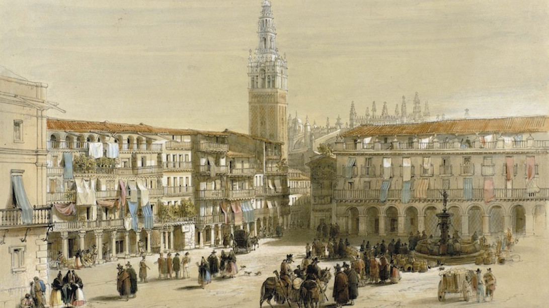 Plaza de San Francisco y torre de la Giralda. (1838). LOUIS HAGHE. 