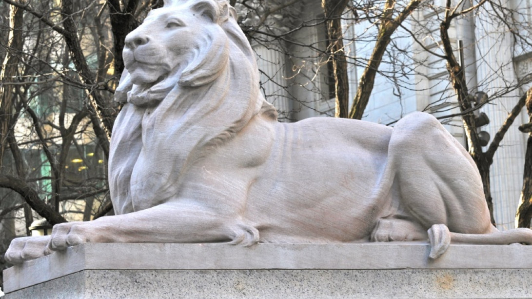 El león "Paciencia", a la entrada de la Biblioteca Pública de Nueva York.