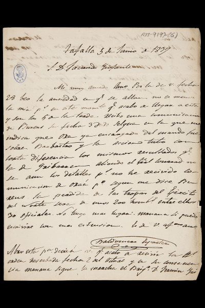 Carta de Espartero, 5 de junio de 1837 